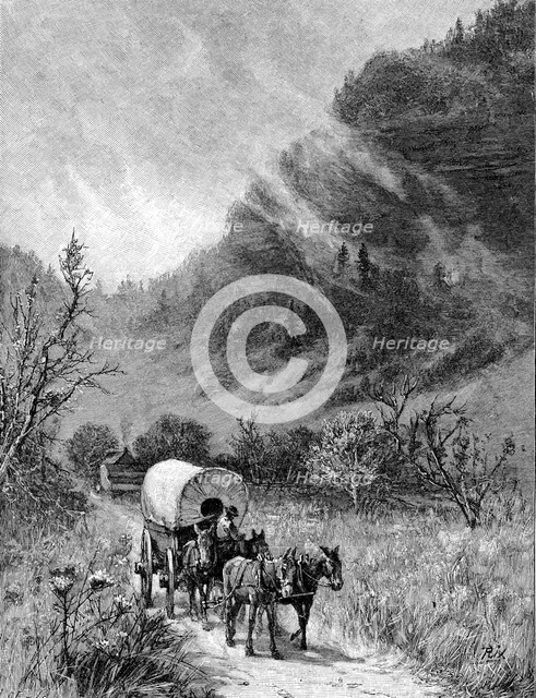 Mule wagon passing through the Cumberland Gap, Kentucky. Artist: Unknown