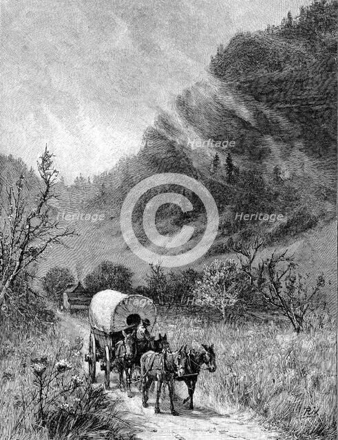 Mule wagon passing through the Cumberland Gap, Kentucky. Artist: Unknown