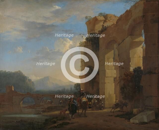 Muleteers beside an Italian Ruin, c.1650. Creator: Jan Asselijin.