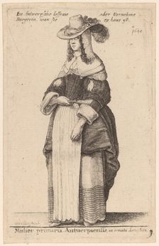 Mulier Primaria Antuerpiensis, in Ornatu Domestico. Creator: Wenceslaus Hollar