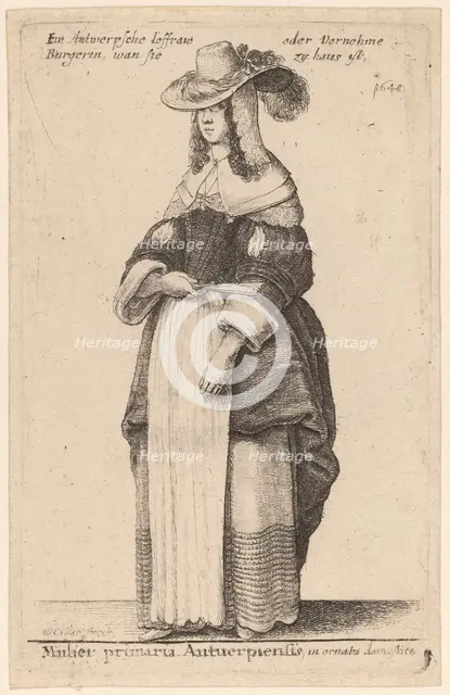 Mulier Primaria Antuerpiensis, in Ornatu Domestico. Creator: Wenceslaus Hollar.