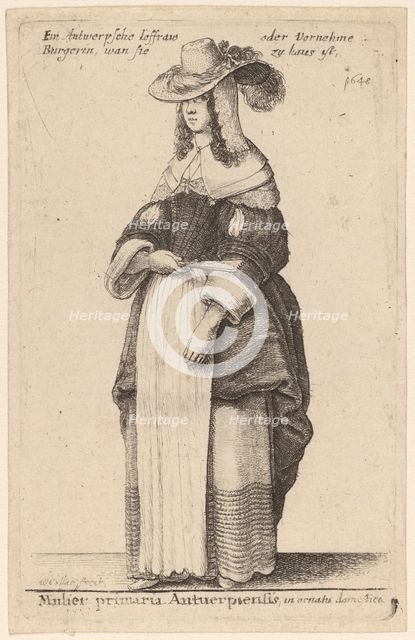 Mulier Primaria Antuerpiensis, in Ornatu Domestico. Creator: Wenceslaus Hollar.