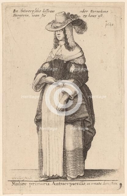 Mulier Primaria Antuerpiensis, in Ornatu Domestico. Creator: Wenceslaus Hollar.