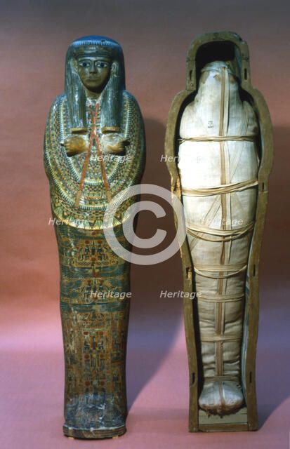 Mummy and mummy case of a princess, Ancient Egyptian, 21st Dynasty, 1069-945 BC. Artist: Unknown