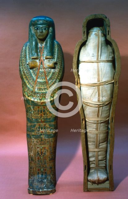 Mummy and mummy case of a princess, Ancient Egyptian, 21st Dynasty, 1069-945 BC. Artist: Unknown