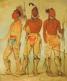 Mun-ne-pús-kee, He Who Is Not Afraid; Ko-ha-túnk-a, Big Crow; and Nah-cóm-ee-shee..., 1834. Creator: George Catlin