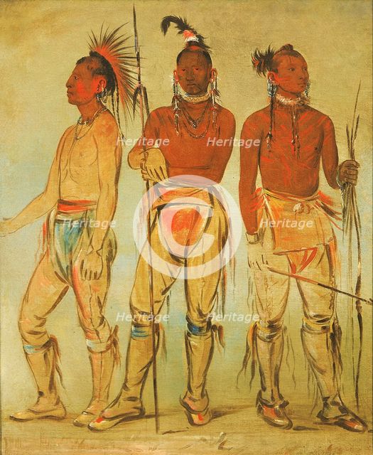 Mun-ne-pús-kee, He Who Is Not Afraid; Ko-ha-túnk-a, Big Crow; and Nah-cóm-ee-shee..., 1834. Creator: George Catlin.