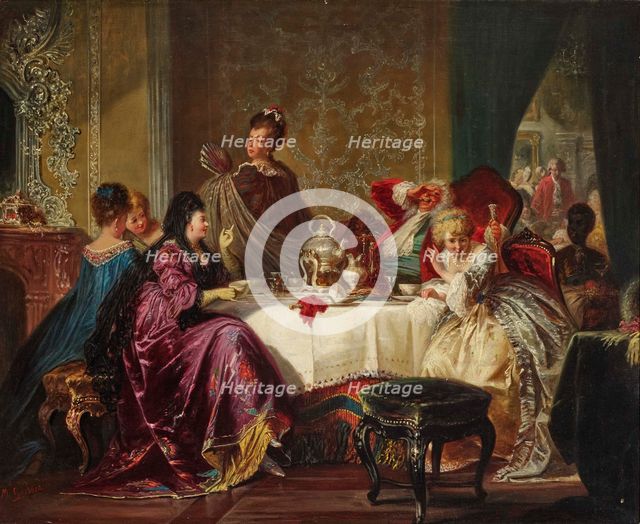 Münchhausen, telling his stories to the ladies. Creator: Gaisser, Max (1857-1922).