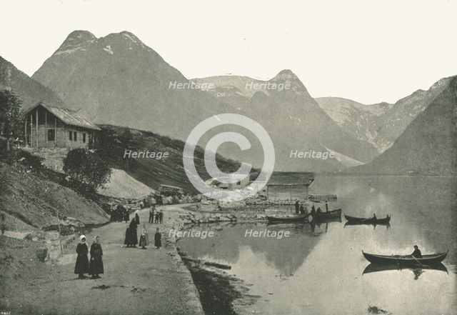 Mundal, on the Fjaerlandsfjorden, Sogn, Norway, 1895.  Creator: Poulton & Co.