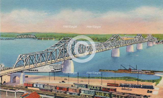'Municipal Bridge Connecting Louisville, Ky, and Jeffersonville, Ind.', 1942. Artist: Caufield & Shook.