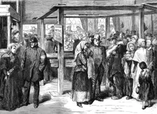 Municipal canteen at the corner of the Boulevard Poissonnière, Paris (sketch by balloon post), 1871. Creator: Unknown