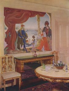 Mural by Beatrice MacDermott, depicting a Venetian scene, and framed in one of the dining-room pane