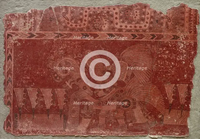 Mural Fragment with Elite Male and Maguey Cactus Leaves, 500-550. Creator: Unknown.