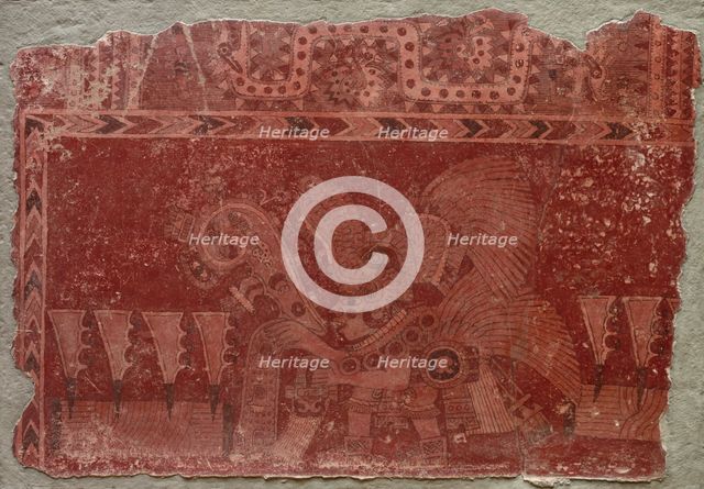 Mural Fragment with Elite Male and Maguey Cactus Leaves, 500-550. Creator: Unknown.