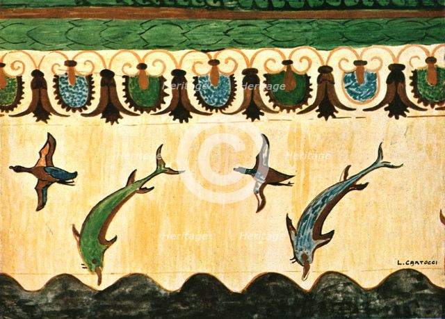 Mural frieze in the Tomb of the Lionesses (Tomba delle Leonesse), Tarquinia, Italy, (1928).  Creator: Unknown.
