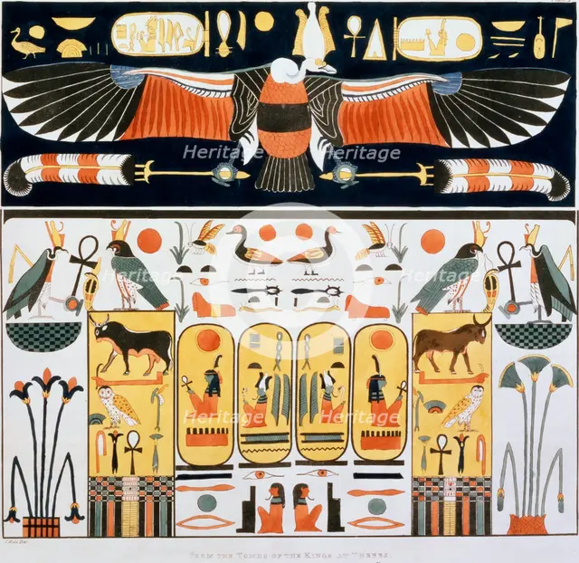 Mural from the Tombs of the Kings of Thebes, discovered by G Belzoni, 1820-1822. Creator: Charles Joseph Hullmandel.