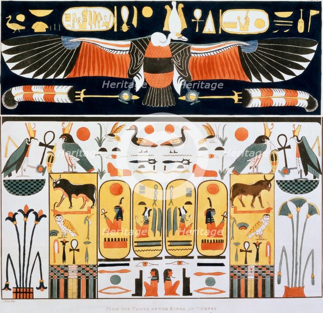 Mural from the Tombs of the Kings of Thebes, discovered by G Belzoni, 1820-1822. Artist: Charles Joseph Hullmandel