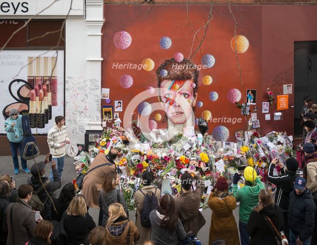 Mural of David Bowie, Morley's department store, Tunstall Road, Brixton, London, 2016. Creator: Chris Redgrave.
