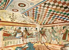 Mural painting in the Leopard's Tomb (Tomba dei Leopardi) at Tarquinia, Italy, (1928). Creator: Unknown