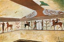 Mural painting in the Tomb of the Baron (Tomba del Barone) at Tarquinia, Italy, (1928). Creator: Unknown