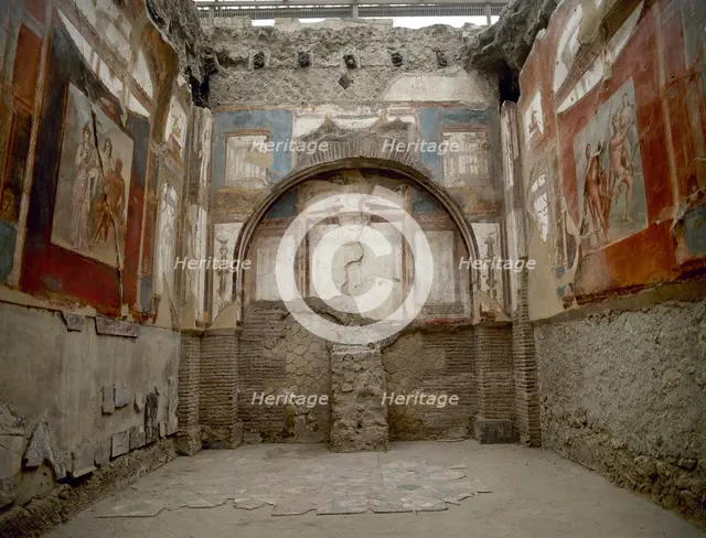 Mural paintings on the walls of College of the Augustales, Herculaneum, Italy, 1st century AD (2002) Creator: LTL.