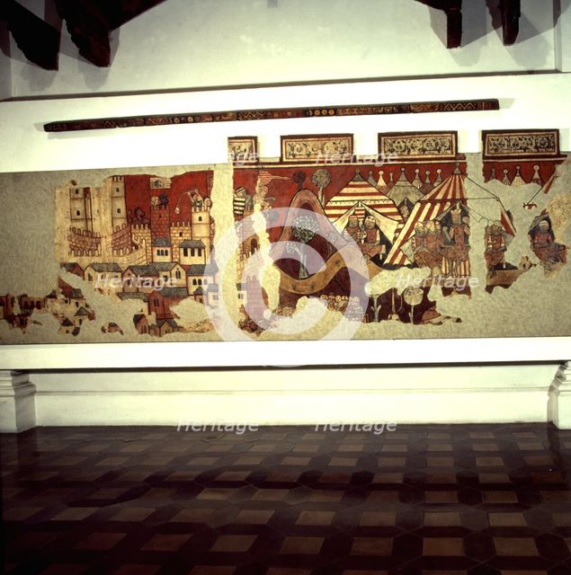 Mural with the camp of James I, and the conquest of the city of Majorca, from the Aguilar Palace …