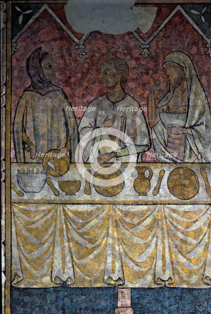 Murals of old Seo of Lleida, work close to 1300, belonging to the Canonja Refectory. Represents v…