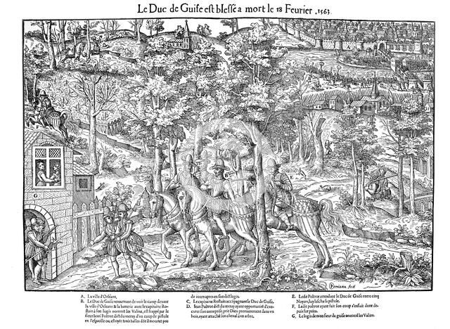 Murder of Francois de Lorraine, Duc de Guise, French Religious Wars, 18 February 1563 (1570). Creator: Jean Jacques Perrissin.