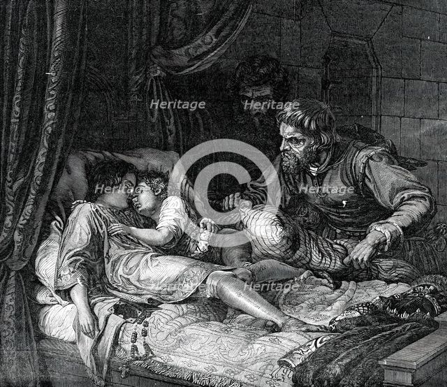 Murder of the Two Princes in the Tower - (Die Söhne Eduards IV.) - painted by Hildebrandt, 1850. Creator: Unknown.