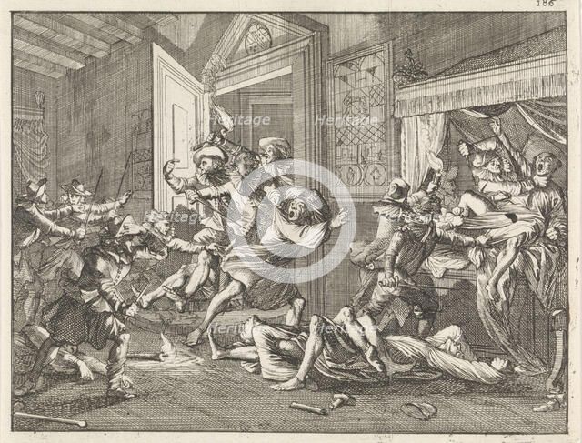 Murder of the Knights Templar at Zierikzee, 1312, 1700. Creator: Luyken, Caspar (1672-1708).