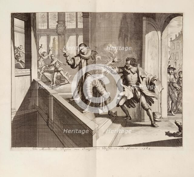 Murder of the Prince of Orange in Delft in 1584, c. 1680. Creator: Luyken, Jan (Johannes) (1649-1712).