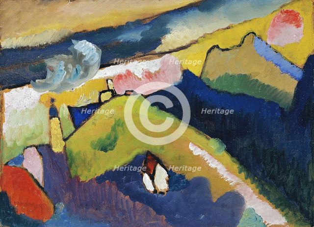 Murnau. Mountain Landscape with Church, 1910. Artist: Kandinsky, Wassily Vasilyevich (1866-1944)
