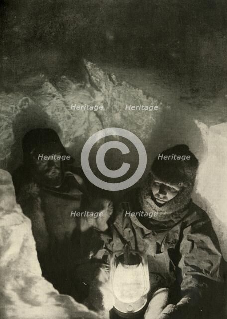 'Murray and Priestley Going Down A Shaft Dug in Green Lake',  c1908, (1909). Artist: Unknown.