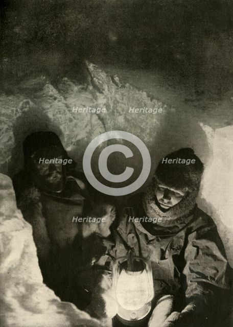 'Murray and Priestley Going Down A Shaft Dug in Green Lake',  c1908, (1909). Artist: Unknown.
