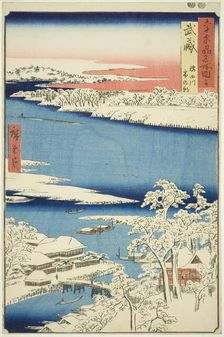 Musashi Province: Morning after Snow on the Sumida River (Musashi, Sumidagawa yuki no ashi..., 1853. Creator: Ando Hiroshige