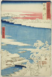 Musashi Province: Morning after Snow on the Sumida River (Musashi, Sumidagawa yuki no ashi..., 1853. Creator: Ando Hiroshige