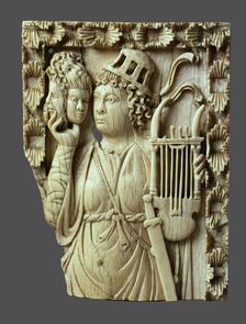 Muse of the comedy with lyre, masks and sword, First quarter of 6th cen.. Creator: West European Applied Art