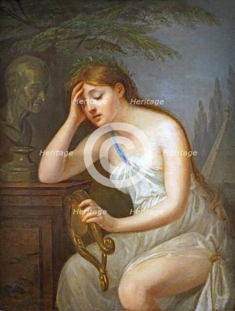 Muse of poetry mourning the death of Voltaire (La Muse de la poésie pleurant la mort de..., 1785. Creator: Brossard de Beaulieu, Geneviève (1755-1835).
