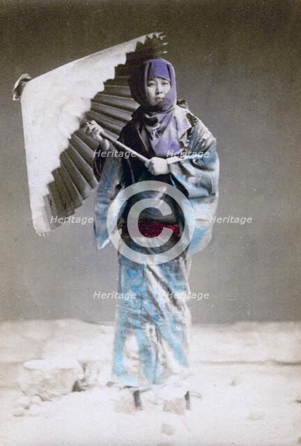 Museme, woman in winter costume, Japan, 1882. Artist: Felice Beato