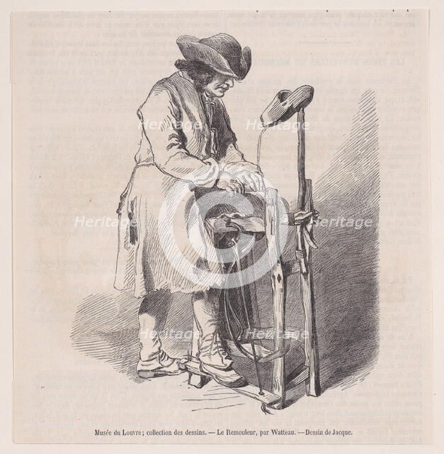 Musée du Louvre; collection des dessins, Le Remouleur, par Watteau; from Magasin Pitto..., ca. 1852. Creator: Charles Emile Jacque.