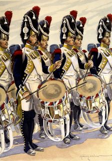 Music band of the 57 Grenadier Regiment from France, 1803-1805, drums, drawing, 1940