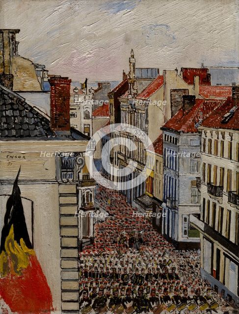 Music in the Vlaanderenstraat, 1891. Creator: James Ensor.