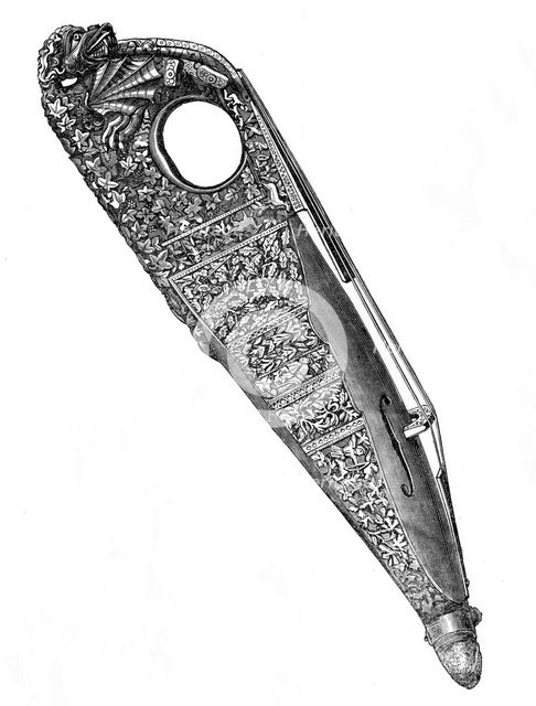 Musical Instruments at the South Kensington Museum: Violin, given by Queen Elizabeth..., 1870. Creator: Unknown.