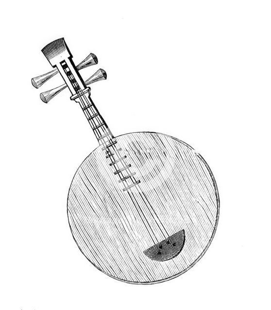 Musical Instruments in the South Kensington Museum: Chinese Yue-kin, or Moon Guitar, 1870. Creator: Unknown.