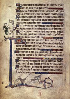 Musician and monkeys; dog chasing a stag, 1284-c1316. Creator: Unknown