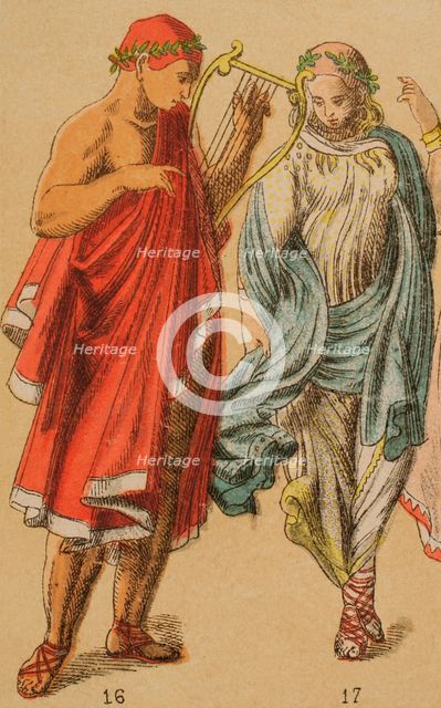 Musician and Etruscan dancer's costume, 1881. Creator: Unknown.