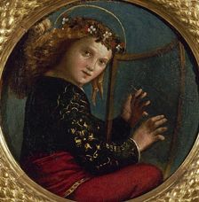 Musician angel with harp, ca 1530. Creator: Dossi, Dosso (ca. 1486-1542)