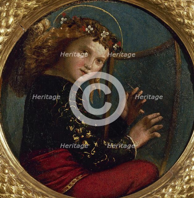 Musician angel with harp, ca 1530. Creator: Dossi, Dosso (ca. 1486-1542).