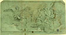 Musician Angels in Clouds (recto); Seated Cleric (verso), n.d. Creator: Guido Reni