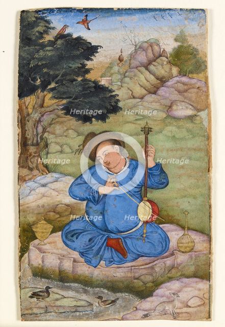 Musician in a landscape, 1575-1580. Artist: Basawan.